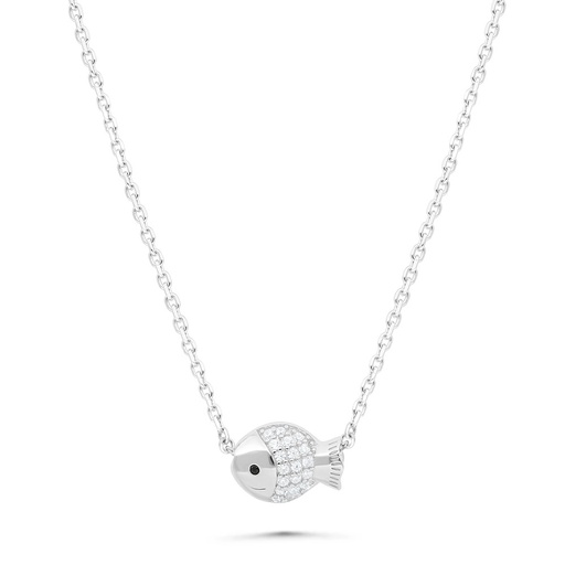 [NCL01WCZ00000B413] Sterling Silver 925 Necklace Rhodium Plated Embedded With White Zircon
