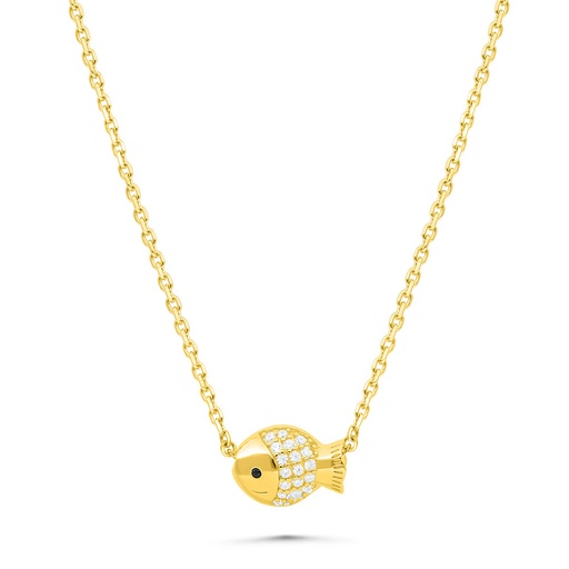 [NCL02WCZ00000B413] Sterling Silver 925 Necklace Gold Plated Embedded With White Zircon