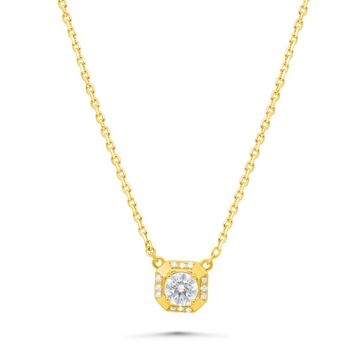[NCL02WCZ00000B415] Sterling Silver 925 Necklace Gold Plated Embedded With White Zircon