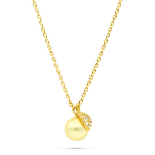 [NCL02PRL00WCZB418] Sterling Silver 925 Necklace Gold Plated Embedded With White Shell Pearl And White Zircon
