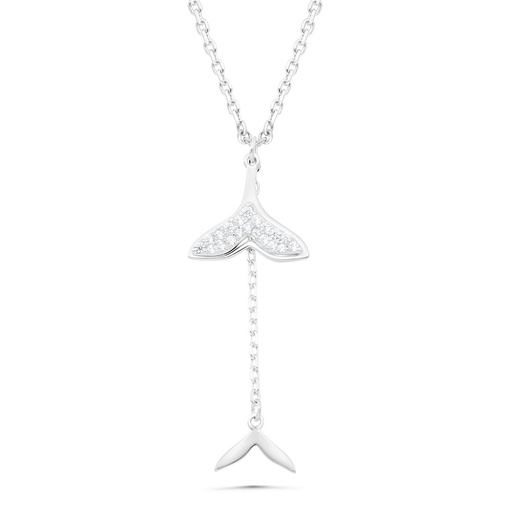 [NCL01WCZ00000B421] Sterling Silver 925 Necklace Rhodium Plated Embedded With White Zircon