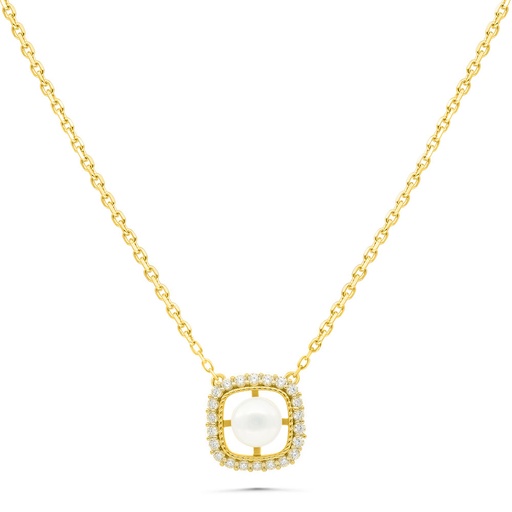 [NCL02PRL00WCZB424] Sterling Silver 925 Necklace Gold Plated Embedded With White Shell Pearl And White Zircon