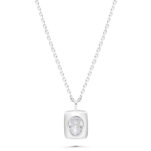 [NCL01WCZ00000B426] Sterling Silver 925 Necklace Rhodium Plated Embedded With White Zircon