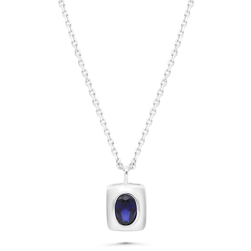 [NCL01SAP00000B426] Sterling Silver 925 Necklace Rhodium Plated Embedded With Sapphire Corundum