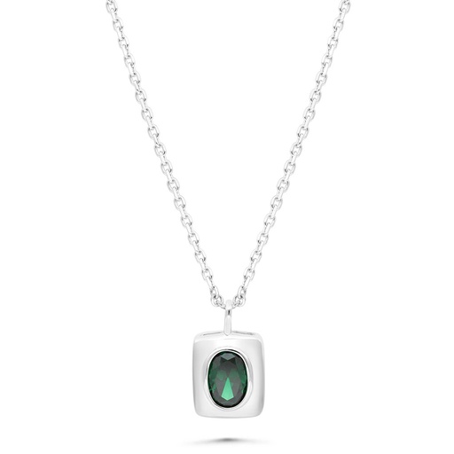 [NCL01EMR00000B426] Sterling Silver 925 Necklace Rhodium Plated Embedded With Emerald Zircon