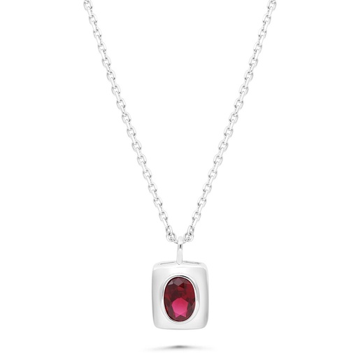 [NCL01RUB00000B426] Sterling Silver 925 Necklace Rhodium Plated Embedded With Ruby Corundum