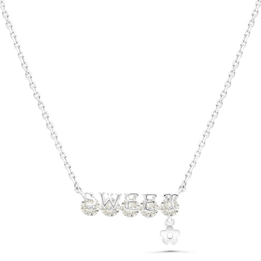 [NCL01CIT00WCZB427] Sterling Silver 925 Necklace Rhodium Plated Embedded With Yellow Zircon And White Zircon