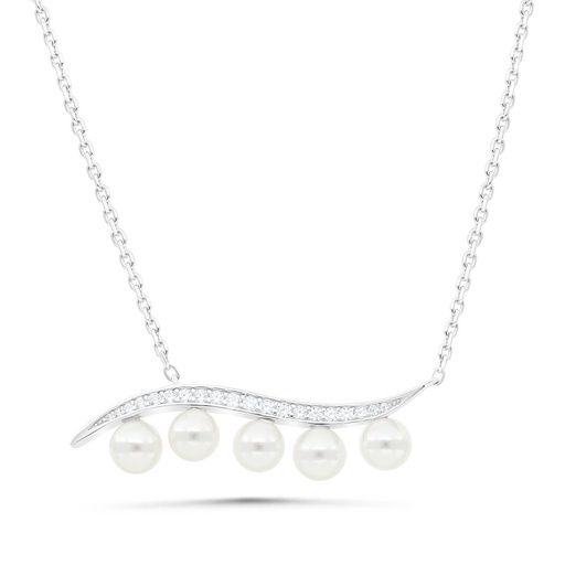 [NCL01PRL00WCZB428] Sterling Silver 925 Necklace Rhodium Plated Embedded With White Shell Pearl And White Zircon