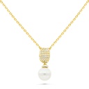 Sterling Silver 925 Necklace Gold Plated Embedded With White Shell Pearl And White Zircon
