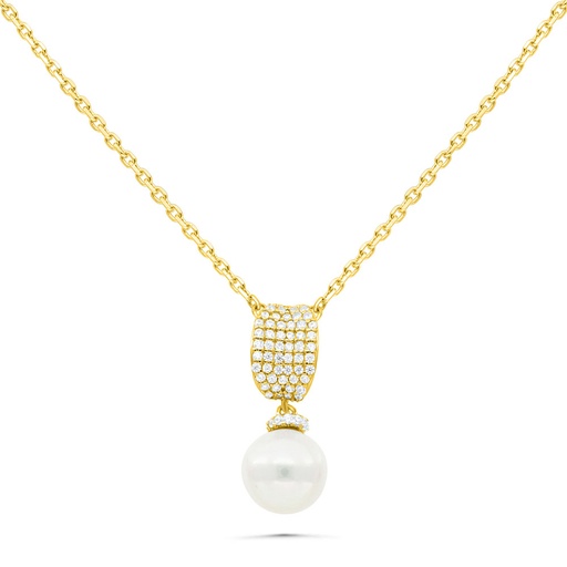 [NCL02PRL00WCZB429] Sterling Silver 925 Necklace Gold Plated Embedded With White Shell Pearl And White Zircon