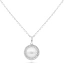Sterling Silver 925 Necklace Rhodium Plated Embedded With White Shell Pearl And White Zircon