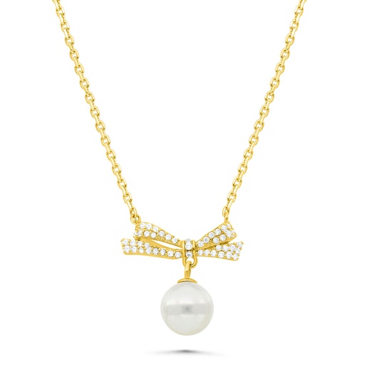 [NCL02PRL00WCZB449] Sterling Silver 925 Necklace Gold Plated Embedded With White Shell Pearl And White Zircon