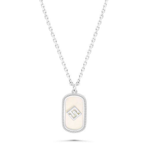 [NCL01MOP00WCZB455] Sterling Silver 925 Necklace Rhodium Plated Embedded With White Shell LOGO