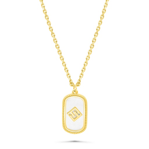 [NCL02PNK00WCZB455] Sterling Silver 925 Necklace Golden Plated Embedded With White Shell LOGO