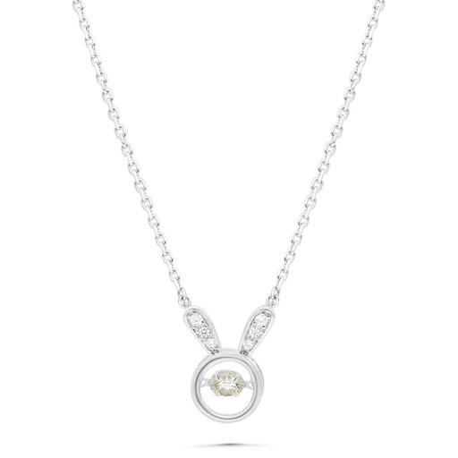 [NCL01CIT00WCZB458] Sterling Silver 925 Necklace Rhodium Plated Embedded With Yellow Zircon And White Zircon