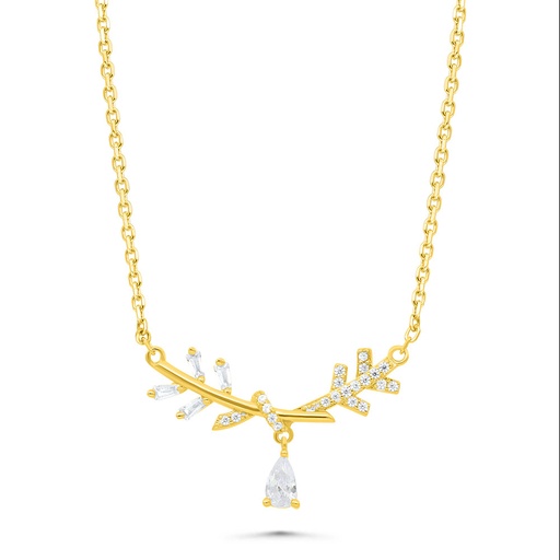 [NCL02WCZ00000B461] Sterling Silver 925 Necklace Gold Plated Embedded With White Zircon