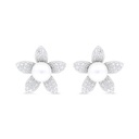 Sterling Silver 925 Earring Rhodium Plated Embedded With White Shell Pearl And White Zircon