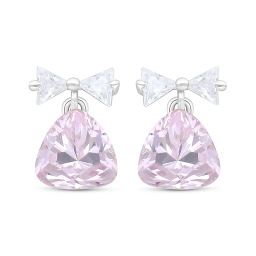 [EAR01PIK00WCZC386] Sterling Silver 925 Earring Rhodium Plated Embedded With Pink Zircon And White Zircon