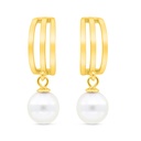 Sterling Silver 925 Earring Gold Plated Embedded With White Shell Pearl And White Zircon