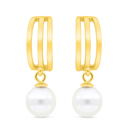 [EAR02PRL00WCZC390] Sterling Silver 925 Earring Gold Plated Embedded With White Shell Pearl And White Zircon