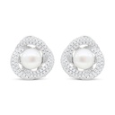 Sterling Silver 925 Earring Rhodium Plated Embedded With White Shell Pearl And White Zircon