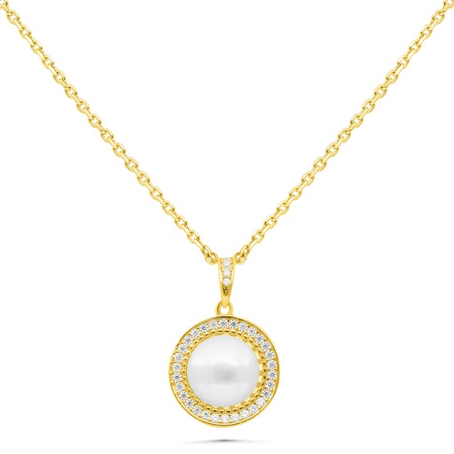 [NCL02PRL00WCZB431] Sterling Silver 925 Necklace Gold Plated Embedded With White Shell Pearl And White Zircon