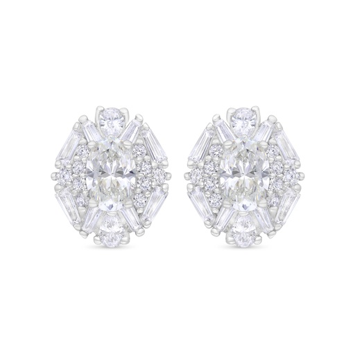 [EAR01CIT00WCZC343] Sterling Silver 925 Earring Rhodium Plated Embedded With Yellow Zircon And White Zircon
