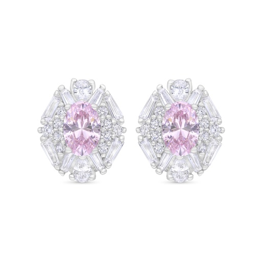 [EAR01PIK00WCZC343] Sterling Silver 925 Earring Rhodium Plated Embedded With Pink Zircon And White Zircon