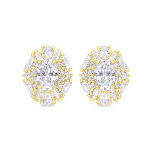 [EAR02WCZ00000C343] Sterling Silver 925 Earring Gold Plated Embedded With White Zircon