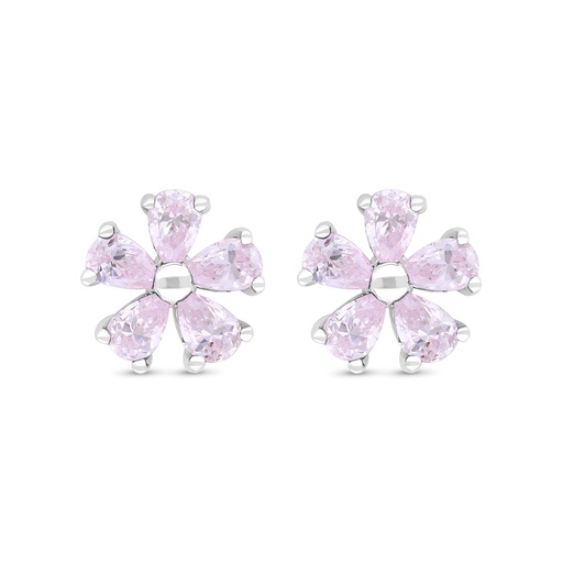 [EAR01PIK00000C347] Sterling Silver 925 Earring Rhodium Plated Embedded With Pink Zircon 