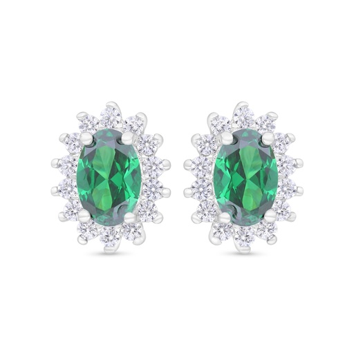 [EAR01EMR00WCZC348] Sterling Silver 925 Earring Rhodium Plated Embedded With Emerald Zircon And White Zircon