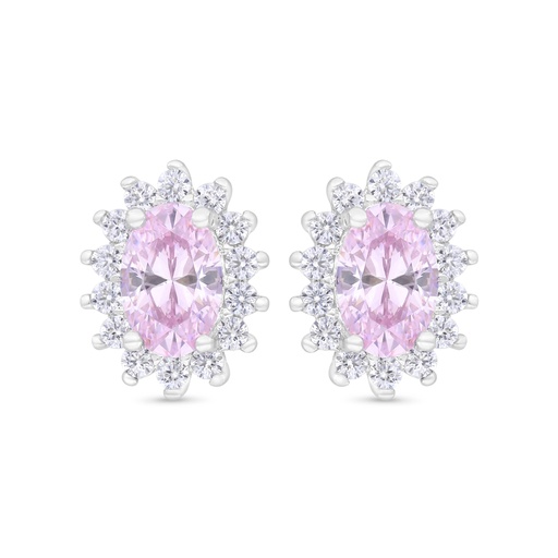 [EAR01PIK00WCZC348] Sterling Silver 925 Earring Rhodium Plated Embedded With Pink Zircon And White Zircon