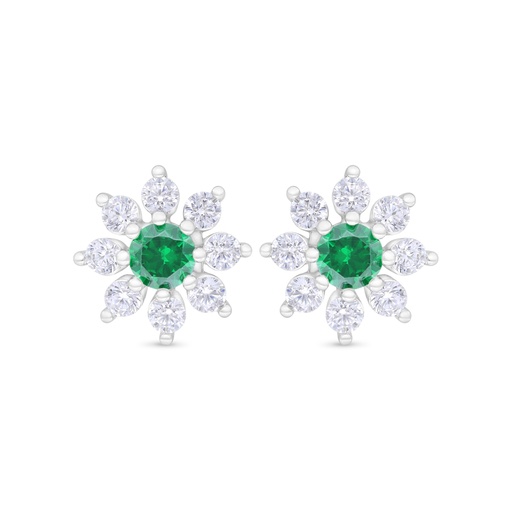 [EAR01EMR00WCZC351] Sterling Silver 925 Earring Rhodium Plated Embedded With Emerald Zircon And White Zircon