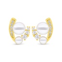 Sterling Silver 925 Earring Gold Plated Embedded With White Shell Pearl And White Zircon