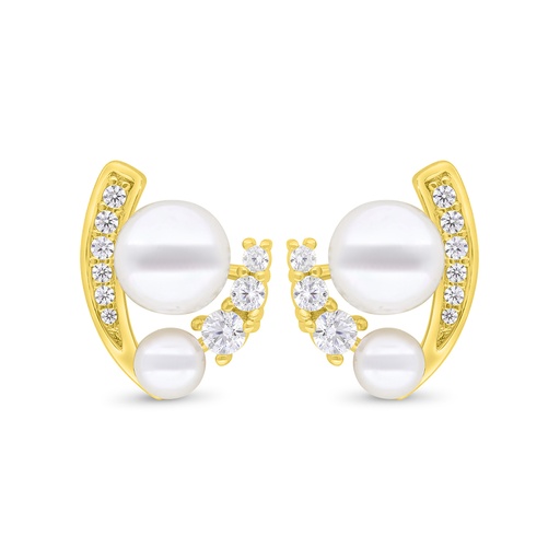 [EAR02PRL00WCZC358] Sterling Silver 925 Earring Gold Plated Embedded With White Shell Pearl And White Zircon