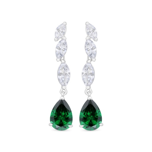 [EAR01EMR00WCZC365] Sterling Silver 925 Earring Rhodium Plated Embedded With Emerald Zircon And White Zircon