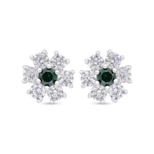 [EAR01EMR00WCZC367] Sterling Silver 925 Earring Rhodium Plated Embedded With Emerald Zircon And White Zircon