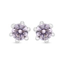 Sterling Silver 925 Earring Rhodium Plated Embedded With Pink Zircon 