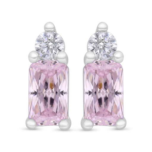 [EAR01PIK00WCZC374] Sterling Silver 925 Earring Rhodium Plated Embedded With Pink Zircon And White Zircon