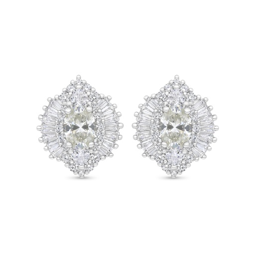[EAR01CIT00WCZC375] Sterling Silver 925 Earring Rhodium Plated Embedded With Yellow Zircon And White Zircon