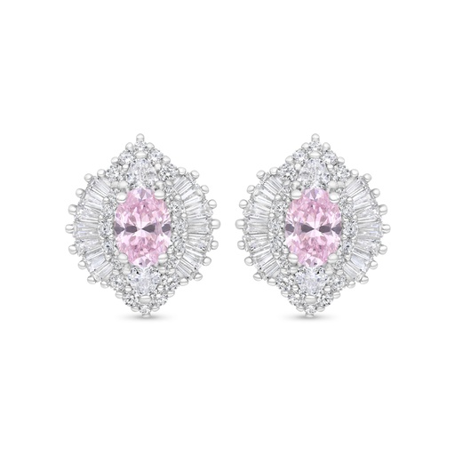 [EAR01PIK00WCZC375] Sterling Silver 925 Earring Rhodium Plated Embedded With Pink Zircon And White Zircon