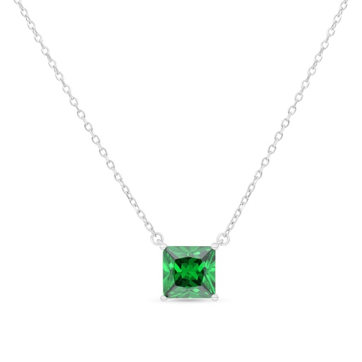 [NCL01EMR00000B393] Sterling Silver 925 Necklace Rhodium Plated Embedded With Emerald Zircon 