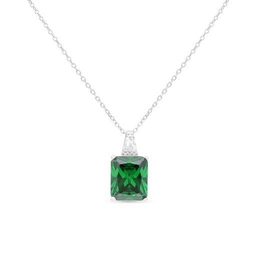 [NCL01EMR00WCZB395] Sterling Silver 925 Necklace Rhodium Plated Embedded With Emerald Zircon And White Zircon