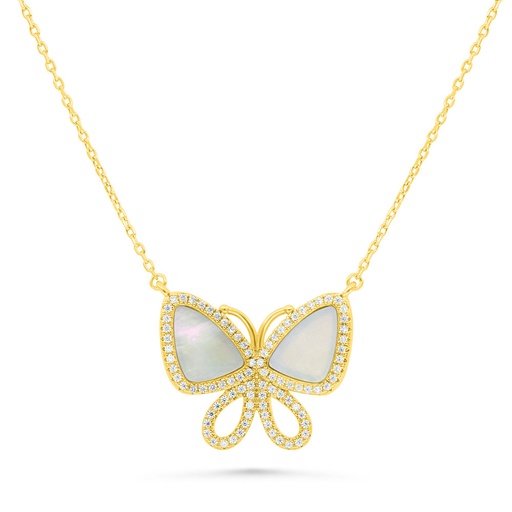 [NCL02MOP00WCZB396] Sterling Silver 925 Necklace Gold Plated Embedded With White Shell And White Zircon