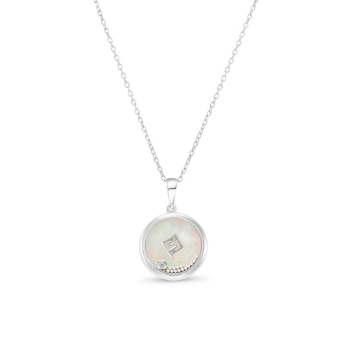 [NCL01MOP00WCZB398] Sterling Silver 925 Necklace Rhodium Plated Embedded With White Shell And White Zircon