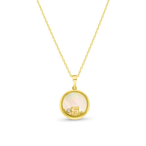 [NCL02MOP00WCZB398] Sterling Silver 925 Necklace Gold Plated Embedded With White Shell And White Zircon