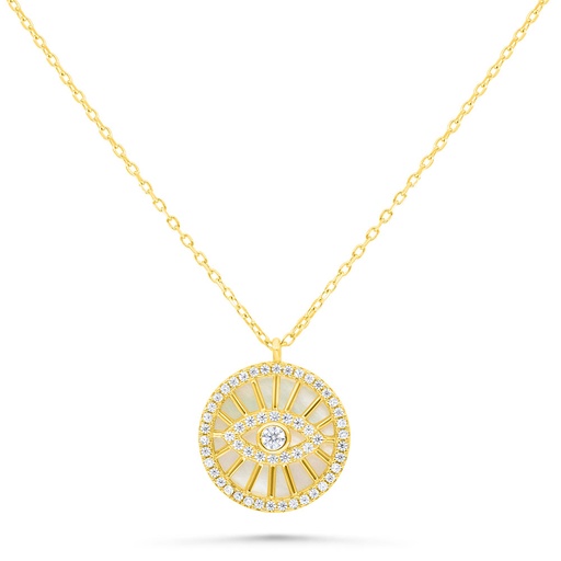 [NCL02MOP00WCZB401] Sterling Silver 925 Necklace Gold Plated Embedded With White Shell And White Zircon