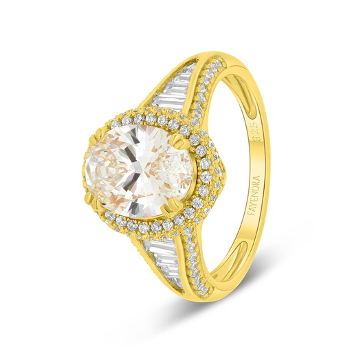 Sterling Silver 925 Ring Gold Plated Embedded With Yellow Zircon And White Zircon
