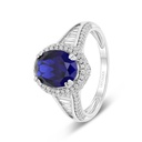 Sterling Silver 925 Ring Rhodium Plated Embedded With Sapphire Corundum And White Zircon