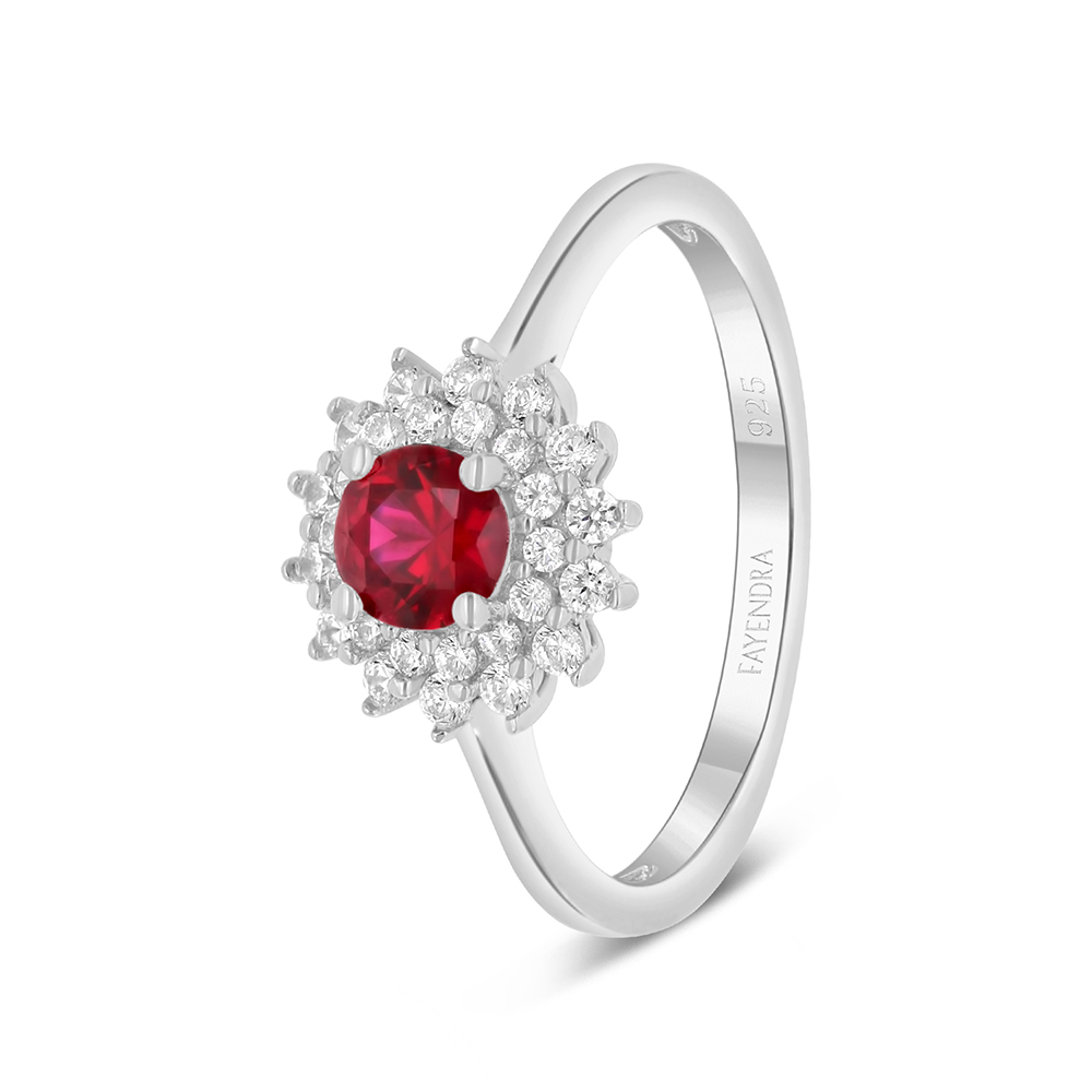 Sterling Silver 925 Ring Rhodium Plated Embedded With Ruby Corundum And ...